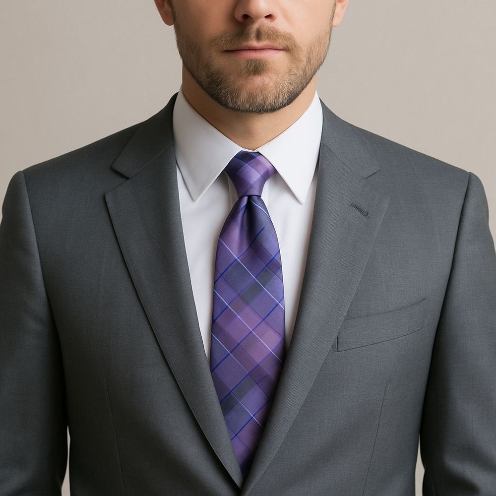 Geoffrey Beene Purple Gray Plaid Silk Tie Necktie Office Party Interview Upgrade